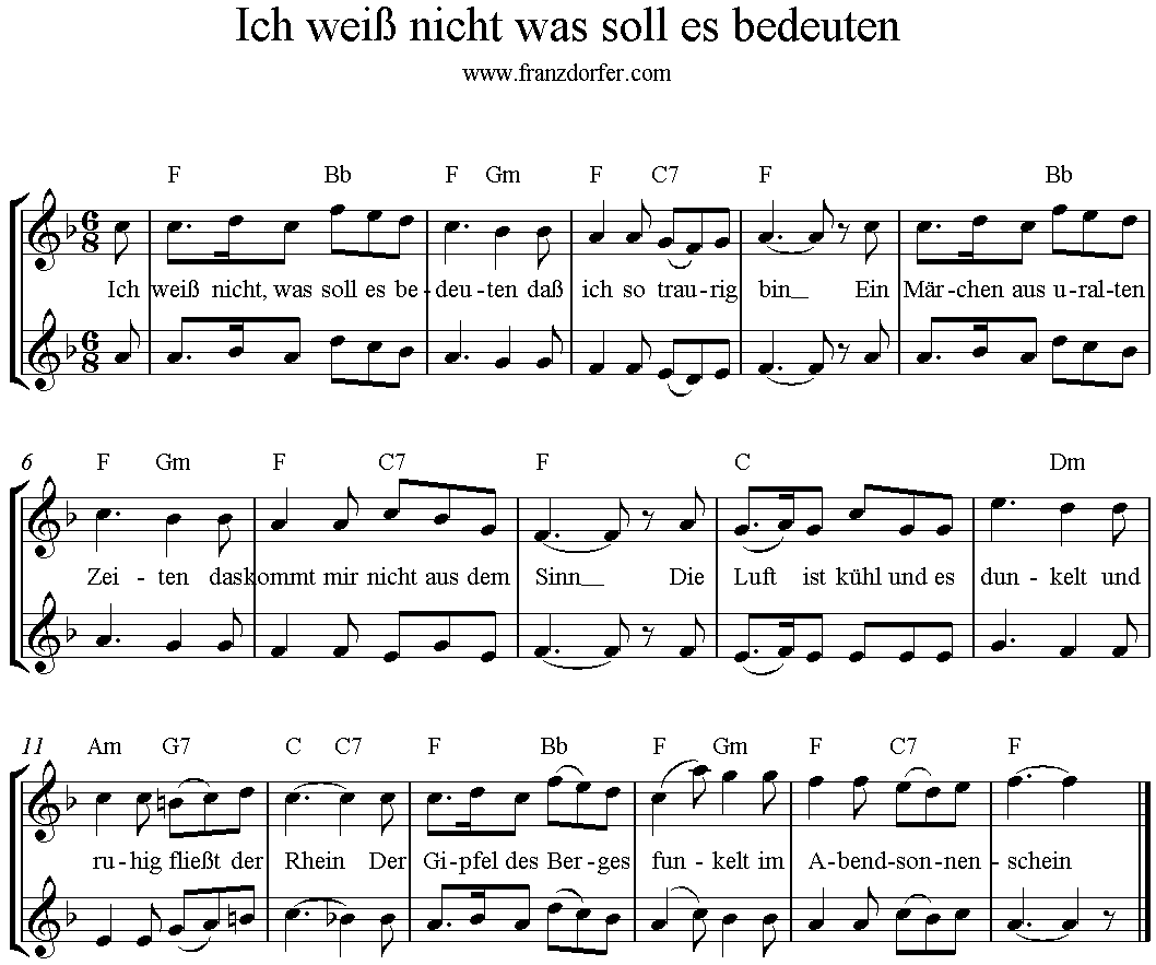 Die Lorelei, Ich weiß nicht was soll, 2stimmig, Duo, F-Dur, Klarinette